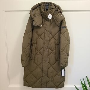 NEW DKNY Women's Long Green Hood Puffer Jacket 0°F Warmth Factor Sz XS MSRP $380